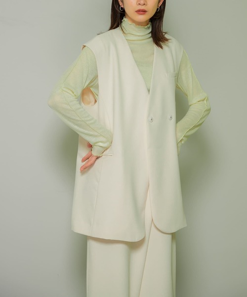 KBF（ケイビーエフ）の「ラウンドノーカラーベスト（その他アウター・レディース・アイボリー/ネイビー/ベージュ・ONE）」の7枚目の写真