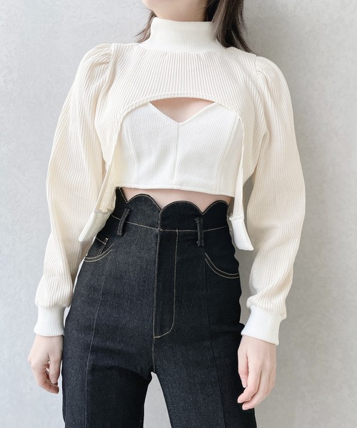 lilLilly(リルリリー)の「ワッフルリブアンサンブル(Tシャツ/カットソー・レディース・ホワイト/ブラック/ピンク・FREE)」の2枚目の写真