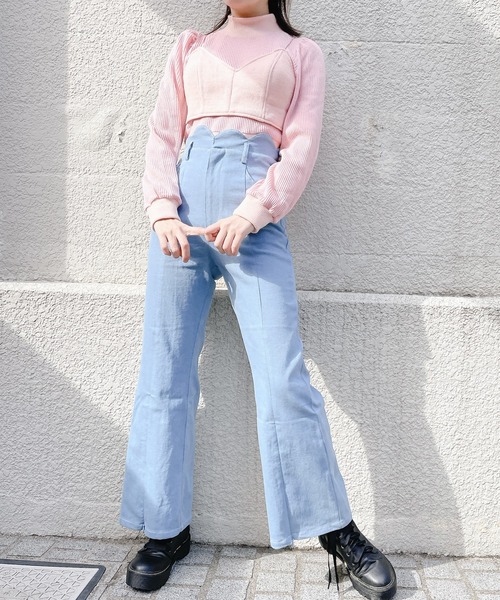 lilLilly(リルリリー)の「ワッフルリブアンサンブル(Tシャツ/カットソー・レディース・ホワイト/ブラック/ピンク・FREE)」の6枚目の写真