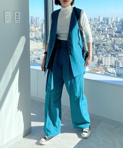 PAGEBOY(ページボーイ)の「リネンライクハイウエストワイドパンツ(その他パンツ・レディース・チョコ/ベージュ/ブラック/ターコイズブルー・FREE)」の18枚目の写真