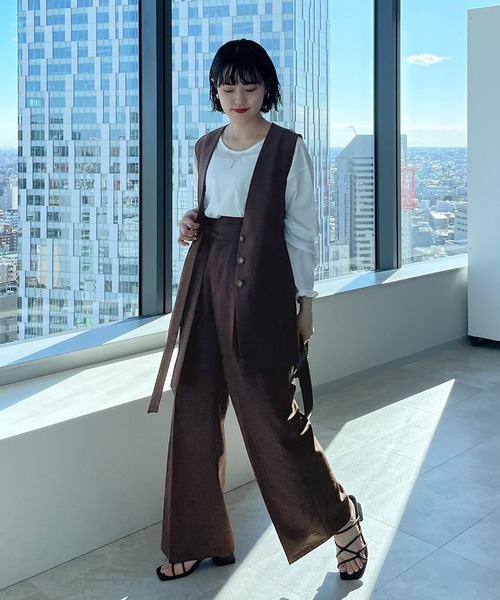PAGEBOY(ページボーイ)の「リネンライクハイウエストワイドパンツ(その他パンツ・レディース・チョコ/ベージュ/ブラック/ターコイズブルー・FREE)」の11枚目の写真