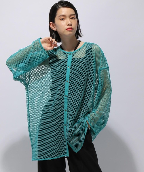 HARE メッシュカーディガン 半袖 Fサイズ HARE（ハレ）の「2WAYメッシュカラーカーディガン(HARE)（カーディガン