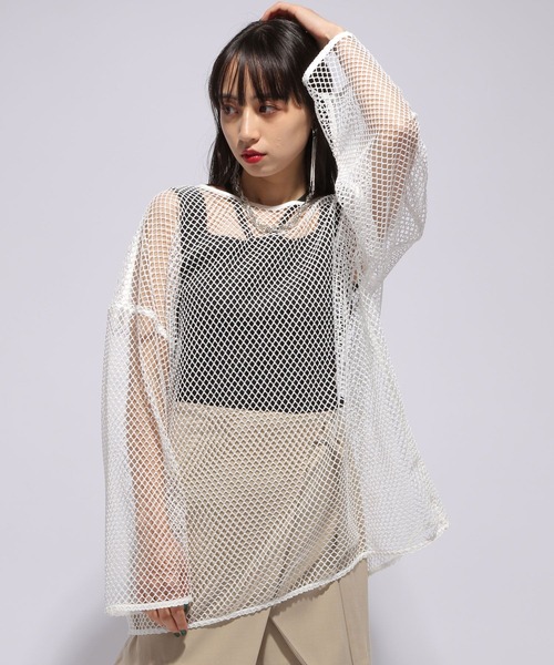 HARE メッシュカーディガン 半袖 Fサイズ HARE（ハレ）の「2WAYメッシュカラーカーディガン(HARE)（カーディガン