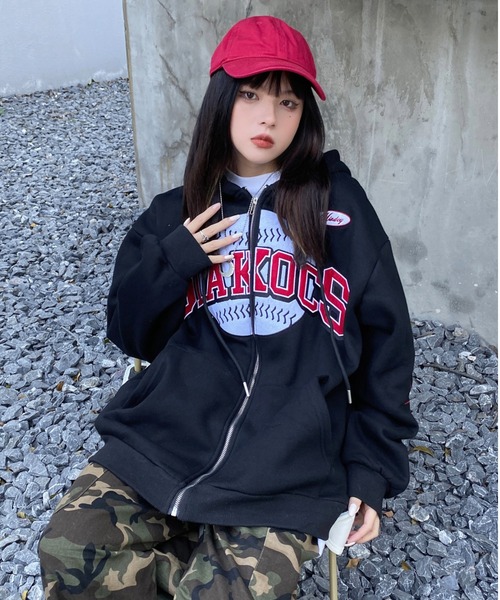 ARULE（アルール）の「A'GEM/9 × .kom『ARULE/アルール』アーチロゴ ベースボール グラフィック ジップアップパーカー（パーカー・レディース・ブラック/ブラウン/グリーン・L/M）」の5枚目の写真