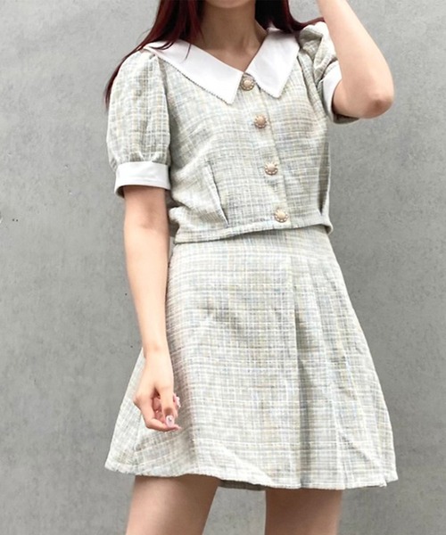 TITTY&CO.(ティティーアンドコー)の「【TITTY&CO.】サイドプリーツツイードスカート(スカート・レディース・ベージュ/ライトブルー・SMALL/MEDIUM)」の6枚目の写真