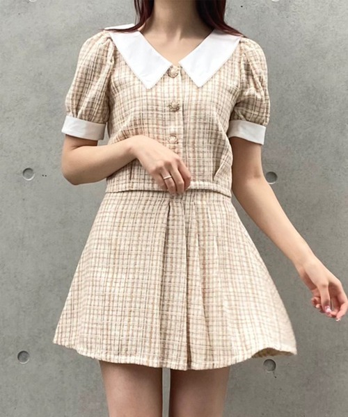 TITTY&CO.(ティティーアンドコー)の「【TITTY&CO.】サイドプリーツツイードスカート(スカート・レディース・ベージュ/ライトブルー・SMALL/MEDIUM)」の5枚目の写真