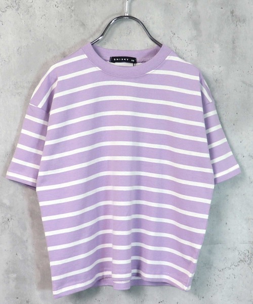 THE CASUAL（カジュアル）の「ビッグシルエット 先染めボーダー クルーネック半袖Tシャツ キッズ（Tシャツ/カットソー・キッズ・ブラック/ダークグリーン/ベージュ/ネイビー/オフホワイト/杢グレー/チャコール/モカ/ベージュ系/ブルー/ネイビー系/ラベンダー・110cm/120cm/130cm/140cm/150cm/160cm）」の12枚目の写真