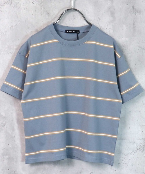 THE CASUAL（カジュアル）の「ビッグシルエット 先染めボーダー クルーネック半袖Tシャツ キッズ（Tシャツ/カットソー・キッズ・ブラック/ダークグリーン/ベージュ/ネイビー/オフホワイト/杢グレー/チャコール/モカ/ベージュ系/ブルー/ネイビー系/ラベンダー・110cm/120cm/130cm/140cm/150cm/160cm）」の10枚目の写真