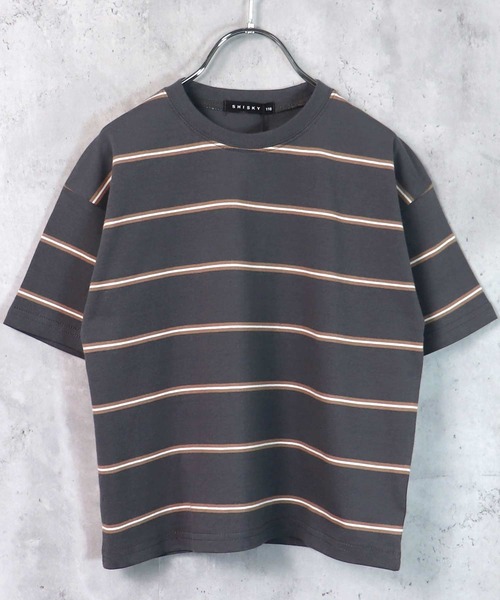 THE CASUAL（カジュアル）の「ビッグシルエット 先染めボーダー クルーネック半袖Tシャツ キッズ（Tシャツ/カットソー・キッズ・ブラック/ダークグリーン/ベージュ/ネイビー/オフホワイト/杢グレー/チャコール/モカ/ベージュ系/ブルー/ネイビー系/ラベンダー・110cm/120cm/130cm/140cm/150cm/160cm）」の5枚目の写真