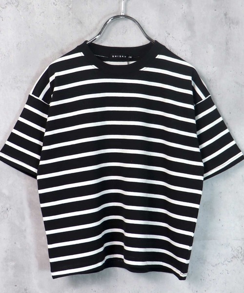 THE CASUAL（カジュアル）の「ビッグシルエット 先染めボーダー クルーネック半袖Tシャツ キッズ（Tシャツ/カットソー・キッズ・ブラック/ダークグリーン/ベージュ/ネイビー/オフホワイト/杢グレー/チャコール/モカ/ベージュ系/ブルー/ネイビー系/ラベンダー・110cm/120cm/130cm/140cm/150cm/160cm）」の3枚目の写真