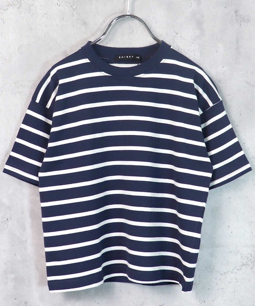 THE CASUAL（カジュアル）の「ビッグシルエット 先染めボーダー クルーネック半袖Tシャツ キッズ（Tシャツ/カットソー・キッズ・ブラック/ダークグリーン/ベージュ/ネイビー/オフホワイト/杢グレー/チャコール/モカ/ベージュ系/ブルー/ネイビー系/ラベンダー・110cm/120cm/130cm/140cm/150cm/160cm）」の17枚目の写真