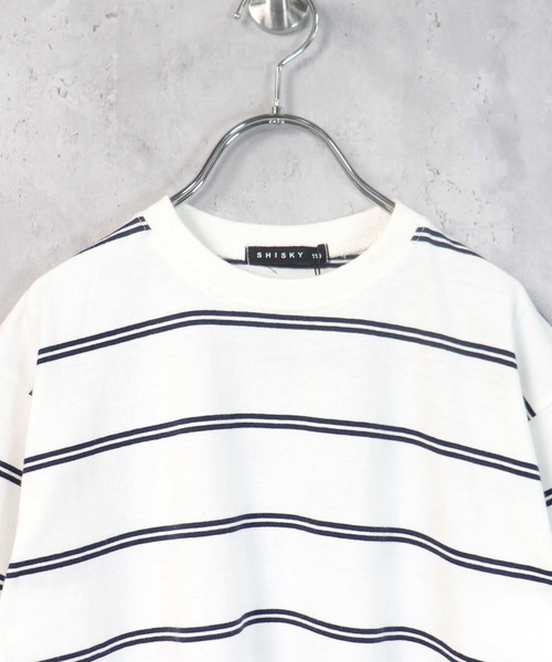 THE CASUAL（カジュアル）の「ビッグシルエット 先染めボーダー クルーネック半袖Tシャツ キッズ（Tシャツ/カットソー・キッズ・ブラック/ダークグリーン/ベージュ/ネイビー/オフホワイト/杢グレー/チャコール/モカ/ベージュ系/ブルー/ネイビー系/ラベンダー・110cm/120cm/130cm/140cm/150cm/160cm）」の21枚目の写真