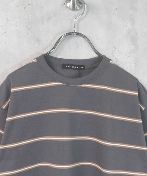 THE CASUAL（カジュアル）の「ビッグシルエット 先染めボーダー クルーネック半袖Tシャツ キッズ（Tシャツ/カットソー・キッズ・ブラック/ダークグリーン/ベージュ/ネイビー/オフホワイト/杢グレー/チャコール/モカ/ベージュ系/ブルー/ネイビー系/ラベンダー・110cm/120cm/130cm/140cm/150cm/160cm）」の16枚目の写真