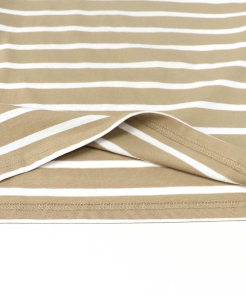 THE CASUAL（カジュアル）の「ビッグシルエット 先染めボーダー クルーネック半袖Tシャツ キッズ（Tシャツ/カットソー・キッズ・ブラック/ダークグリーン/ベージュ/ネイビー/オフホワイト/杢グレー/チャコール/モカ/ベージュ系/ブルー/ネイビー系/ラベンダー・110cm/120cm/130cm/140cm/150cm/160cm）」の18枚目の写真