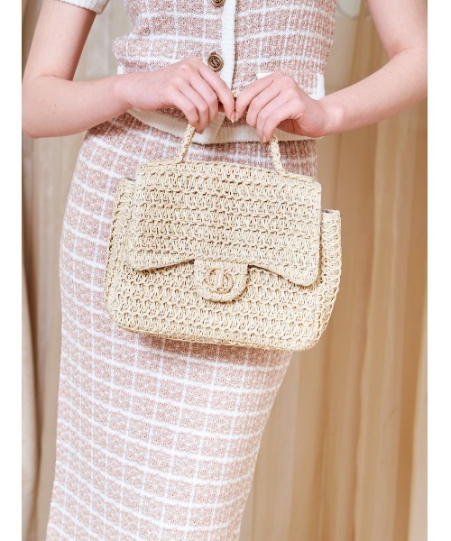 Darich（ダーリッチ）の「ペーパーブレードパールロゴバッグ（かごバッグ・レディース・ブラック/ベージュ・FREE）」の4枚目の写真