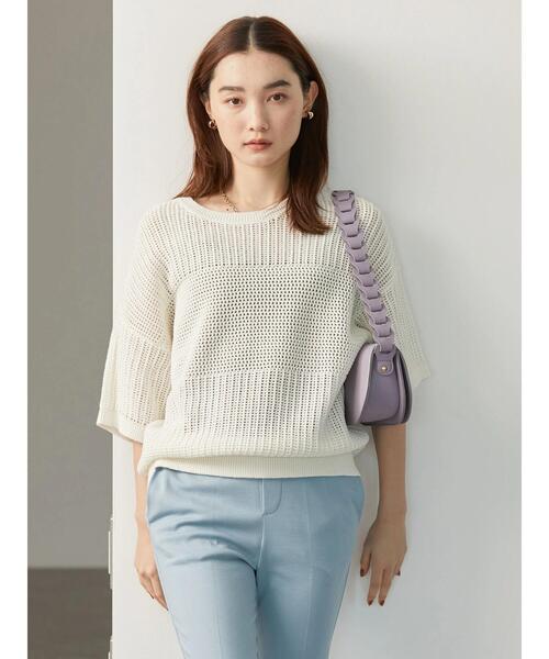 セール】透かし編みニットプルオーバー -ウォッシャブル