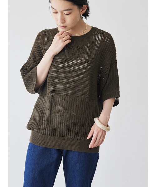 AMERICAN HOLIC（アメリカンホリック）の「透かし編みニットプルオーバー　-ウォッシャブル-（ニット/セーター・レディース・ネイビー/ブラウン/アイボリー・M/L）」の3枚目の写真