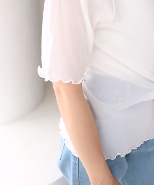 moment+(モーメントプラス)の「シアーハイネックメロー半袖プルオーバー(Tシャツ/カットソー・レディース・ブラック/オフホワイト・M)」の11枚目の写真