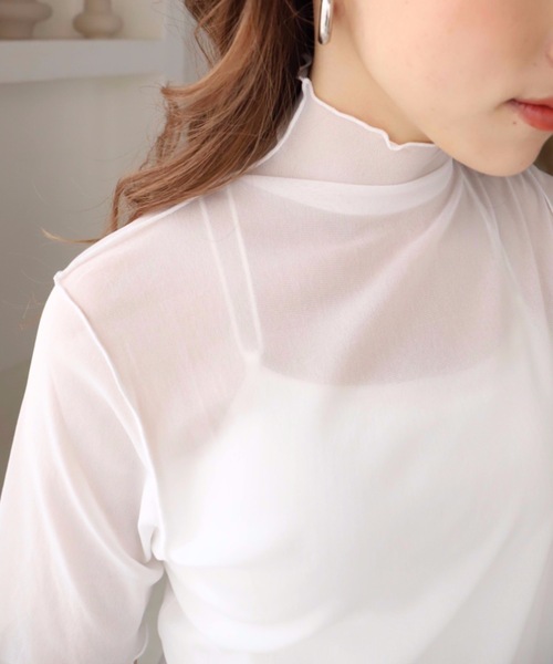 moment+(モーメントプラス)の「シアーハイネックメロー半袖プルオーバー(Tシャツ/カットソー・レディース・ブラック/オフホワイト・M)」の10枚目の写真