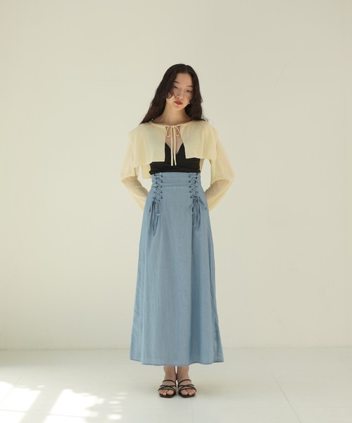 TINA:JOJUN(ティーナジョジュン)の「Indian cotton sheer denim レースアップスカート TINA:JOJUN(デニムスカート・レディース・ブルー/インディゴブルー・S/M)」の3枚目の写真