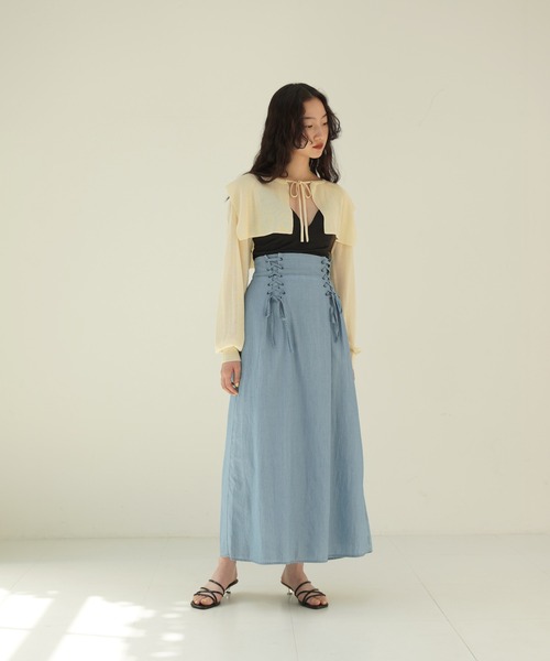 TINA:JOJUN(ティーナジョジュン)の「Indian cotton sheer denim レースアップスカート TINA:JOJUN(デニムスカート・レディース・ブルー/インディゴブルー・S/M)」の12枚目の写真