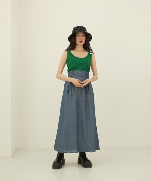 TINA:JOJUN(ティーナジョジュン)の「Indian cotton sheer denim レースアップスカート TINA:JOJUN(デニムスカート・レディース・ブルー/インディゴブルー・S/M)」の16枚目の写真
