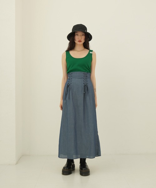 TINA:JOJUN(ティーナジョジュン)の「Indian cotton sheer denim レースアップスカート TINA:JOJUN(デニムスカート・レディース・ブルー/インディゴブルー・S/M)」の6枚目の写真