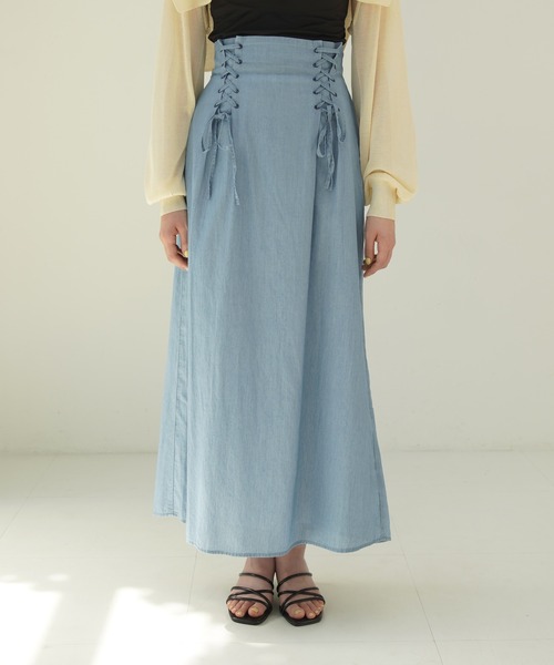 TINA:JOJUN(ティーナジョジュン)の「Indian cotton sheer denim レースアップスカート TINA:JOJUN(デニムスカート・レディース・ブルー/インディゴブルー・S/M)」の20枚目の写真