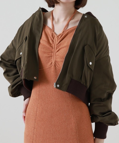 Cheek（チーク）の「ショートＭＡ－１（MA-1・レディース・ブラック/オレンジ/グリーン・MEDIUM）」の3枚目の写真