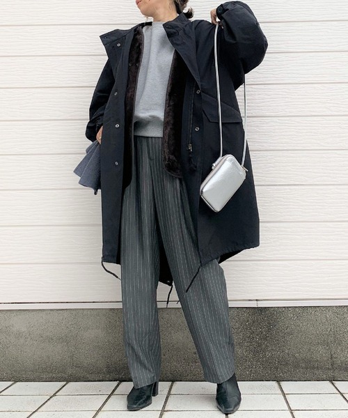 Q（キュー）の「ファー付きモッズコート（モッズコート・レディース・ブラック/カーキ・MEDIUM）」の7枚目の写真