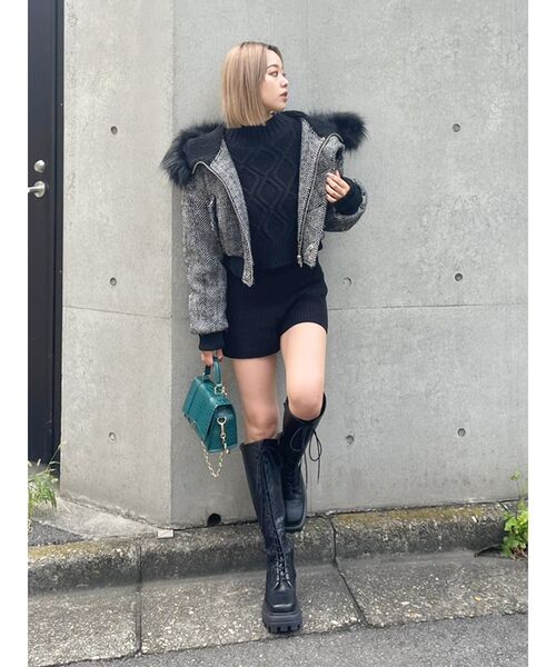 EVRIS（エヴリス）の「ニットショートパンツ【セットアップ着用可能】（その他パンツ・レディース・ブラック/ブルー/アイボリー/マスタード・FREE）」の12枚目の写真