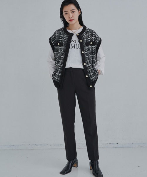 CLEARIMPRESSION （クリアインプレッション）の「HANDSOME MINIMUMロゴロングTシャツ（Tシャツ/カットソー・レディース・ホワイト/チャコールグレー・FREE）」の10枚目の写真