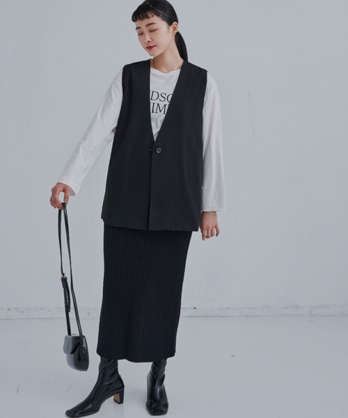 CLEARIMPRESSION （クリアインプレッション）の「HANDSOME MINIMUMロゴロングTシャツ（Tシャツ/カットソー・レディース・ホワイト/チャコールグレー・FREE）」の6枚目の写真