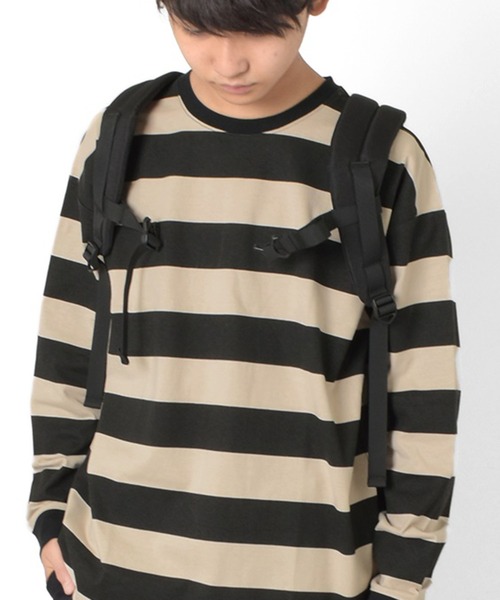 GLAZOS（グラソス）の「ワイドボーダードロップショルダーＴシャツ（Tシャツ/カットソー・キッズ・チャコールグレー/ベージュ/レッド/グリーン・140cm/150cm/160cm/170cm）」の3枚目の写真