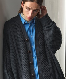 カラーケーブル編みニット ミドル丈バルーンビッグカーディガン EMMA CLOTHES