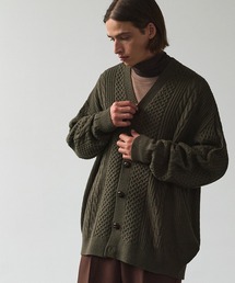 カラーケーブル編みニット ミドル丈バルーンビッグカーディガン EMMA CLOTHES