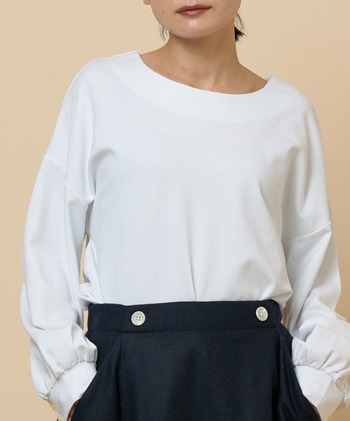 NIMES（ニーム）の「ラウンドカラーステッチカットソー（Tシャツ/カットソー・レディース・ベージュ/ネイビー/ホワイト・FREE）」の7枚目の写真