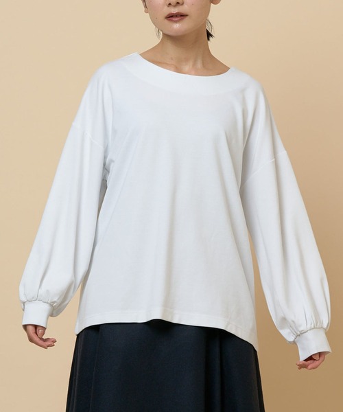 NIMES（ニーム）の「ラウンドカラーステッチカットソー（Tシャツ/カットソー・レディース・ベージュ/ネイビー/ホワイト・FREE）」の4枚目の写真