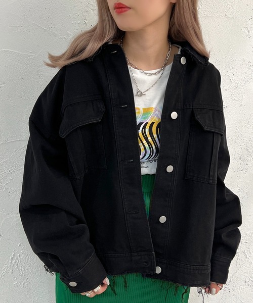 apres jour mignon（アプレジュールミニョン）の「デニムブルゾン【ZOZOTOWN限定アイテム】（ブルゾン・レディース・ブラック/ダークブルー・X-LARGE/フリー）」の3枚目の写真