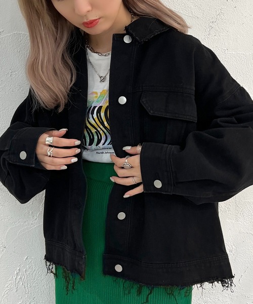 apres jour mignon（アプレジュールミニョン）の「デニムブルゾン【ZOZOTOWN限定アイテム】（ブルゾン・レディース・ブラック/ダークブルー・X-LARGE/フリー）」の4枚目の写真