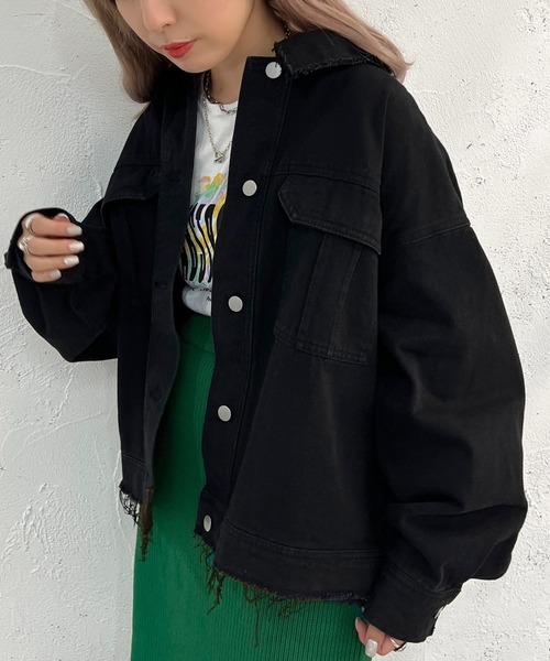 apres jour mignon（アプレジュールミニョン）の「デニムブルゾン【ZOZOTOWN限定アイテム】（ブルゾン・レディース・ブラック/ダークブルー・X-LARGE/フリー）」の5枚目の写真