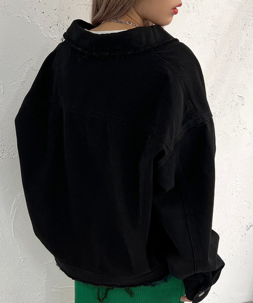 apres jour mignon（アプレジュールミニョン）の「デニムブルゾン【ZOZOTOWN限定アイテム】（ブルゾン・レディース・ブラック/ダークブルー・X-LARGE/フリー）」の6枚目の写真