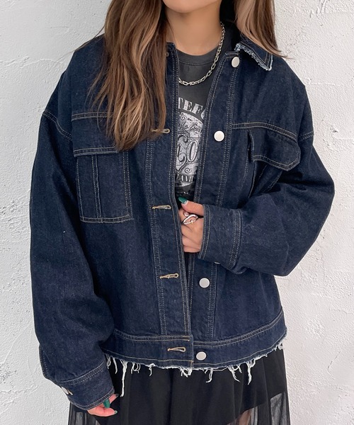 apres jour mignon（アプレジュールミニョン）の「デニムブルゾン【ZOZOTOWN限定アイテム】（ブルゾン・レディース・ブラック/ダークブルー・X-LARGE/フリー）」の10枚目の写真