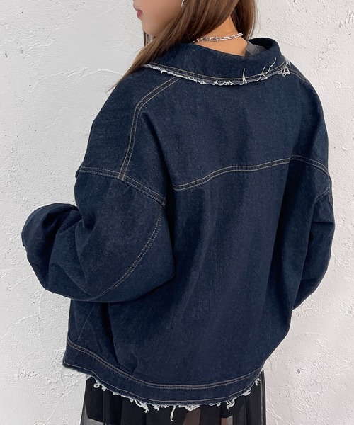 apres jour mignon（アプレジュールミニョン）の「デニムブルゾン【ZOZOTOWN限定アイテム】（ブルゾン・レディース・ブラック/ダークブルー・X-LARGE/フリー）」の12枚目の写真