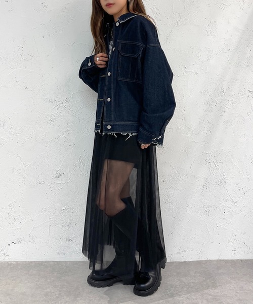 apres jour mignon（アプレジュールミニョン）の「デニムブルゾン【ZOZOTOWN限定アイテム】（ブルゾン・レディース・ブラック/ダークブルー・X-LARGE/フリー）」の13枚目の写真