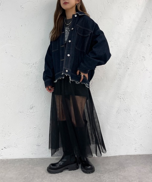 apres jour mignon（アプレジュールミニョン）の「デニムブルゾン【ZOZOTOWN限定アイテム】（ブルゾン・レディース・ブラック/ダークブルー・X-LARGE/フリー）」の14枚目の写真