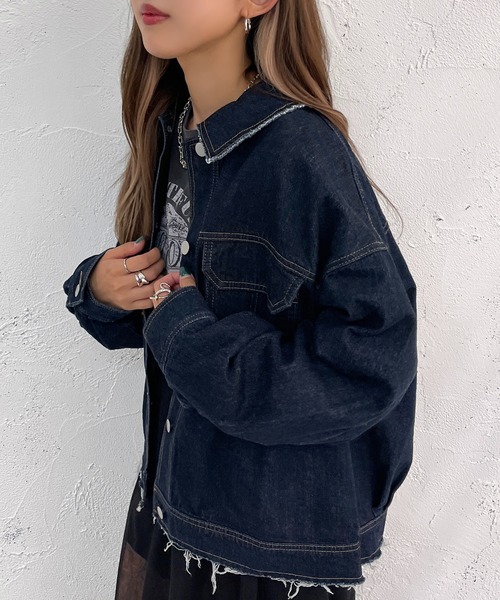 apres jour mignon（アプレジュールミニョン）の「デニムブルゾン【ZOZOTOWN限定アイテム】（ブルゾン・レディース・ブラック/ダークブルー・X-LARGE/フリー）」の11枚目の写真