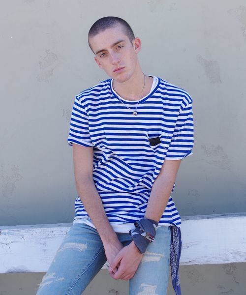 BEN DAVIS BLACKOUT COLLECTION(ベンデイビスブラックアウトコレクション)の「BEN DAVIS BLACKOUT COLLECTION BORDER POKET TEE(Tシャツ/カットソー・メンズ・ホワイト×ブラック/チャコールグレー×ブラック/ホワイト×ブルー/グレー系その他2・SMALL/MEDIUM/LARGE)」の1枚目の写真
