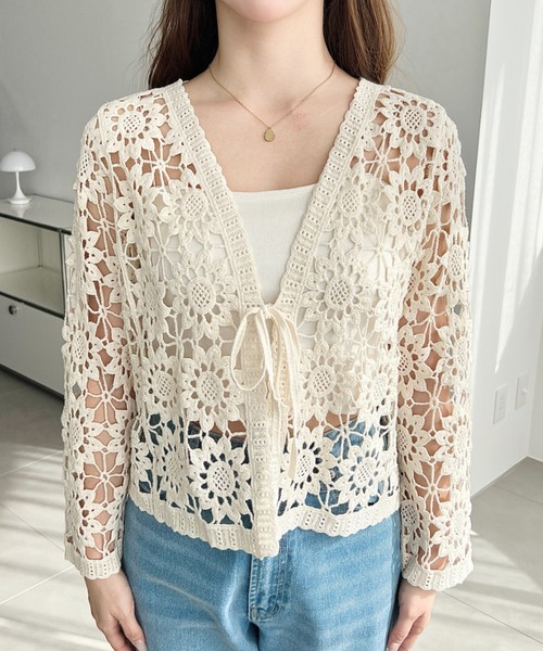 moment+（モーメントプラス）の「フロントリボンフラワークロシェカーディガン（カーディガン/ボレロ・レディース・ナチュラル/ブラック・M/L）」の8枚目の写真