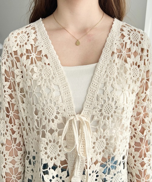 moment+（モーメントプラス）の「フロントリボンフラワークロシェカーディガン（カーディガン/ボレロ・レディース・ナチュラル/ブラック・M/L）」の7枚目の写真